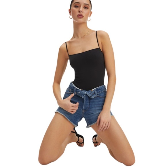 Good American Cutoff Fold Over High Waist Denim Shorts NWT - Picture 13 of 13